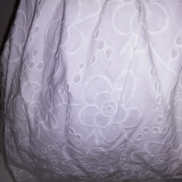 Lulus Dress XS White Eyelet Ruffle Zip Up Smocked Front Adjustable Straps Length - Picture 13 of 13